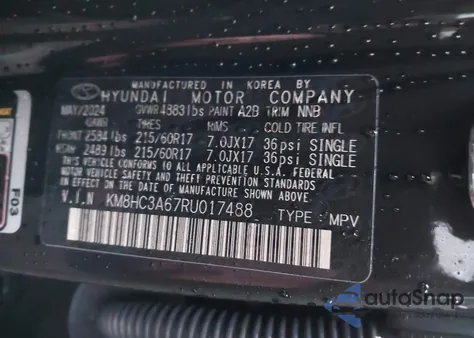 2024 Hyundai Kona Electric Sel из США, поврежденный, VIN KM8HC3A67RU017488